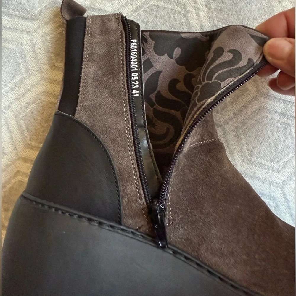 Fly London Doxe Anthracite | Black Suede Wedge Ankle Boots | Size 10 US 41 EU